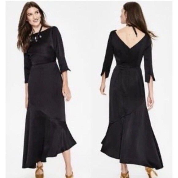 BODEN REBECCA Black SATIN DRESS ASYMMETRICAL Hem Cocktail Classy Formal Retro 4R - Picture 1 of 13